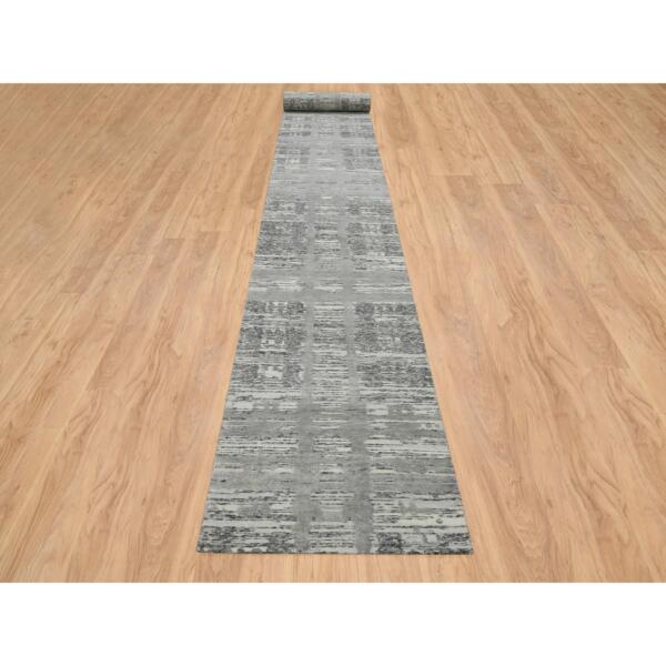 2'6"x25'9" Light Gray, Hand Knotted, Modern Design, Hand Spun Undyed Natural Wool, XL Runner Oriental Rug  - 65157 - Image 3