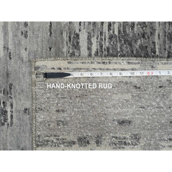 2'6"x25'9" Light Gray, Hand Knotted, Modern Design, Hand Spun Undyed Natural Wool, XL Runner Oriental Rug  - 65157 - Image 9