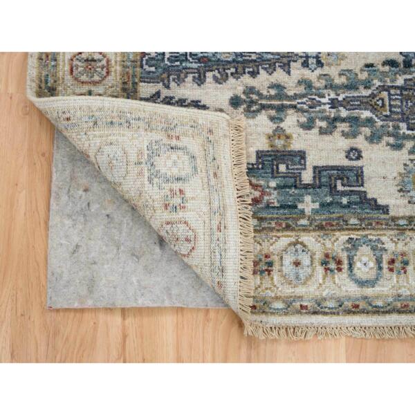 5'x5' Ivory with Soft Tones, Persian Viss Design Reimagined Plush and Lush, Soft Pile Pure Wool Hand Knotted, Square Oriental Rug  - 65208 - Image 4