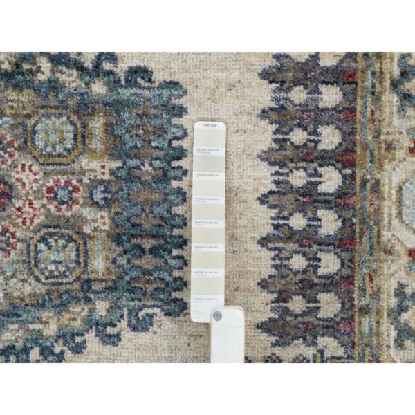 5'x5' Ivory with Soft Tones, Persian Viss Design Reimagined Plush and Lush, Soft Pile Pure Wool Hand Knotted, Square Oriental Rug  - 65208 - Image 5