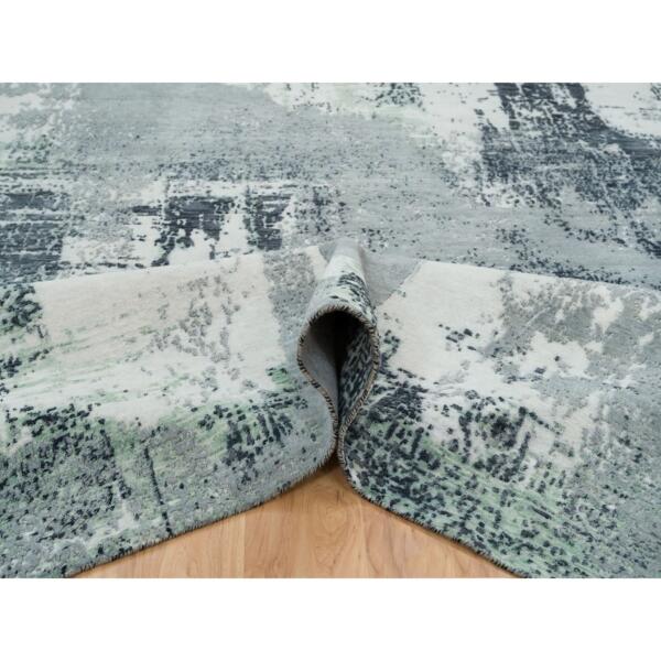 9'1"x12' Ash Gray, Modern Abstract Design, Dense Weave Soft Pile, Pure Wool Hand Knotted, Oriental Rug  - 65223 - Image 7