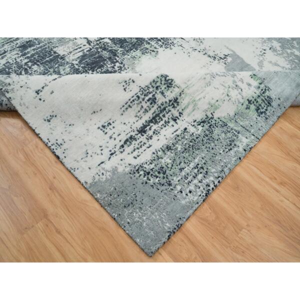 9'1"x12' Ash Gray, Modern Abstract Design, Dense Weave Soft Pile, Pure Wool Hand Knotted, Oriental Rug  - 65223 - Image 8