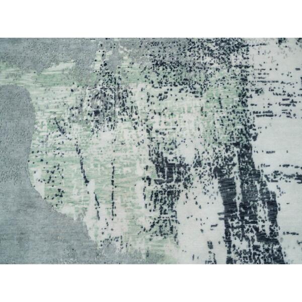 9'1"x12' Ash Gray, Modern Abstract Design, Dense Weave Soft Pile, Pure Wool Hand Knotted, Oriental Rug  - 65223 - Image 10