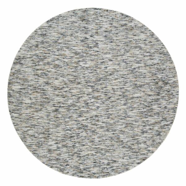 8'x8' Earth Tone Colors, Pure Wool, Hand Loomed, Modern Striae Design, Soft to the Touch Round Oriental Rug  - 65226