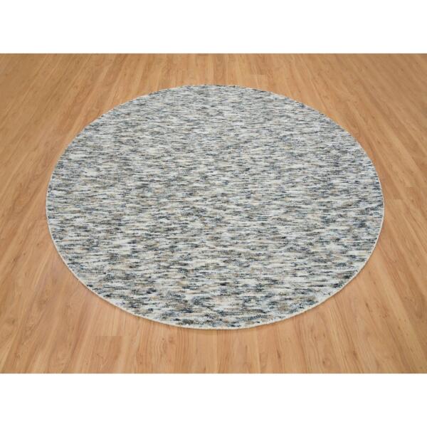 8'x8' Earth Tone Colors, Pure Wool, Hand Loomed, Modern Striae Design, Soft to the Touch Round Oriental Rug  - 65226 - Image 3