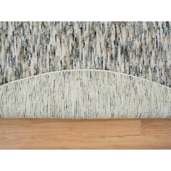 8'x8' Earth Tone Colors, Pure Wool, Hand Loomed, Modern Striae Design, Soft to the Touch Round Oriental Rug  - 65226 - Image 5