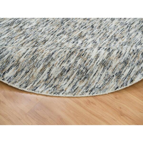 8'x8' Earth Tone Colors, Pure Wool, Hand Loomed, Modern Striae Design, Soft to the Touch Round Oriental Rug  - 65226 - Image 7