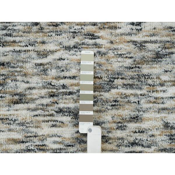 8'x8' Earth Tone Colors, Pure Wool, Hand Loomed, Modern Striae Design, Soft to the Touch Round Oriental Rug  - 65226 - Image 8