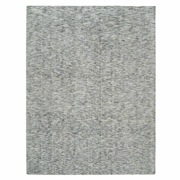 9'1"x12' Earth Tone Colors, Pure Wool, Hand Loomed, Modern Striae Design, Soft to the Touch Oriental Rug  - 65230