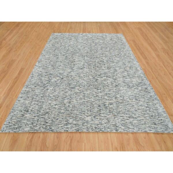 9'1"x12' Earth Tone Colors, Pure Wool, Hand Loomed, Modern Striae Design, Soft to the Touch Oriental Rug  - 65230 - Image 4