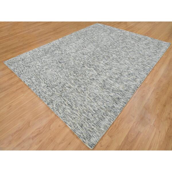 9'1"x12' Earth Tone Colors, Pure Wool, Hand Loomed, Modern Striae Design, Soft to the Touch Oriental Rug  - 65230 - Image 5