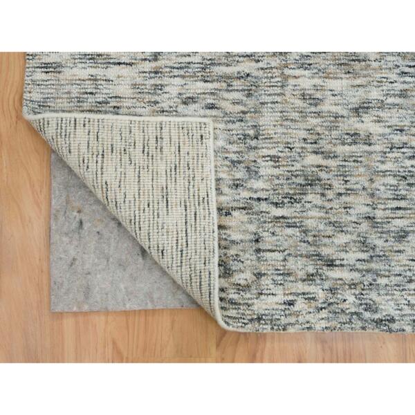 9'1"x12' Earth Tone Colors, Pure Wool, Hand Loomed, Modern Striae Design, Soft to the Touch Oriental Rug  - 65230 - Image 6