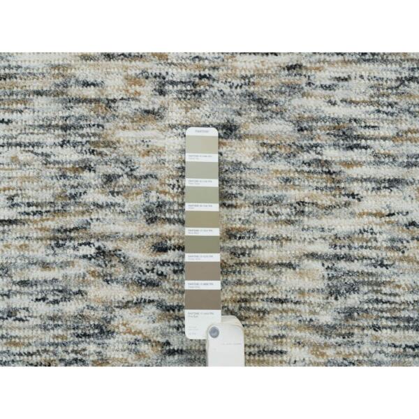 9'1"x12' Earth Tone Colors, Pure Wool, Hand Loomed, Modern Striae Design, Soft to the Touch Oriental Rug  - 65230 - Image 9