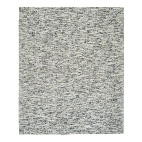 8'3"x10' Earth Tone Colors, Pure Wool, Hand Loomed, Modern Striae Design, Soft to the Touch Oriental Rug  - 65233