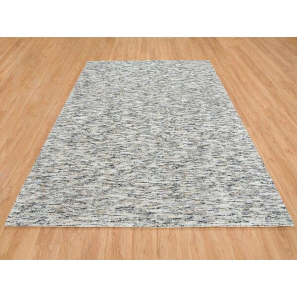 8'3"x10' Earth Tone Colors, Pure Wool, Hand Loomed, Modern Striae Design, Soft to the Touch Oriental Rug  - 65233 - Image 4