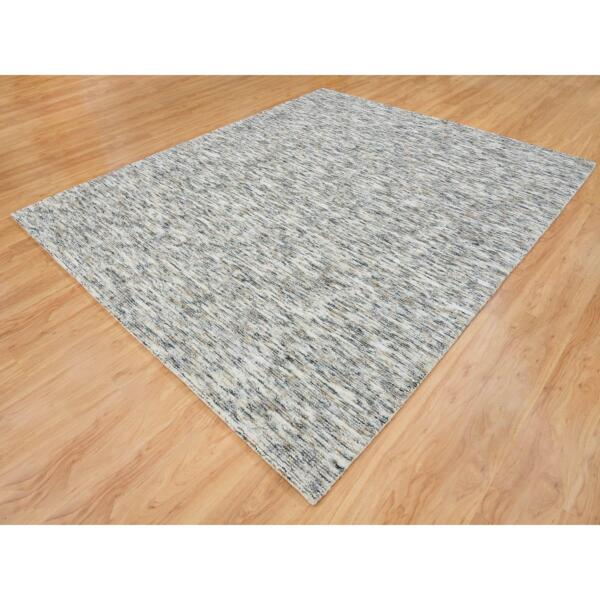 8'3"x10' Earth Tone Colors, Pure Wool, Hand Loomed, Modern Striae Design, Soft to the Touch Oriental Rug  - 65233 - Image 5