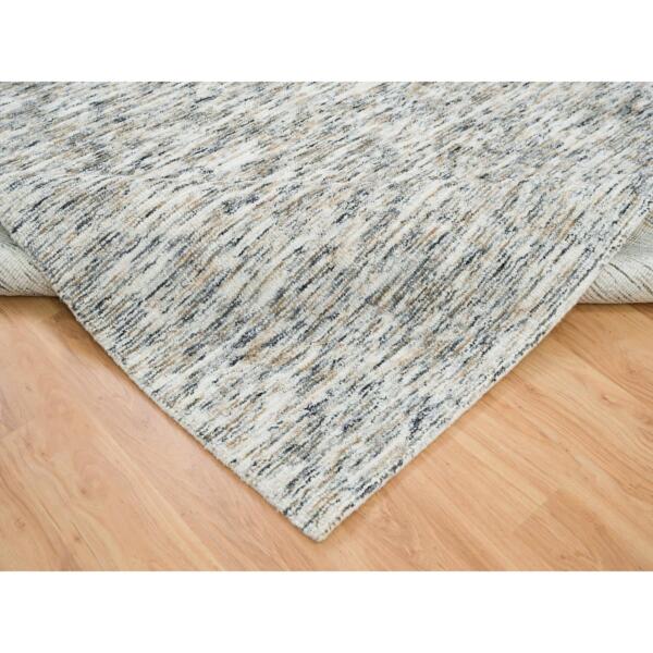 8'3"x10' Earth Tone Colors, Pure Wool, Hand Loomed, Modern Striae Design, Soft to the Touch Oriental Rug  - 65233 - Image 8