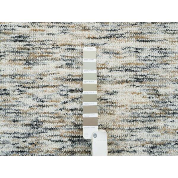 8'3"x10' Earth Tone Colors, Pure Wool, Hand Loomed, Modern Striae Design, Soft to the Touch Oriental Rug  - 65233 - Image 9