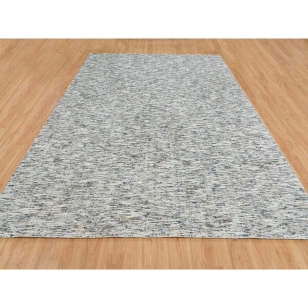 10'1"x14' Earth Tone Colors, Modern Striae Design, Soft to the Touch, Pure Wool, Hand Loomed, Oriental Rug  - 65235 - Image 4