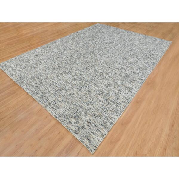 10'1"x14' Earth Tone Colors, Modern Striae Design, Soft to the Touch, Pure Wool, Hand Loomed, Oriental Rug  - 65235 - Image 5