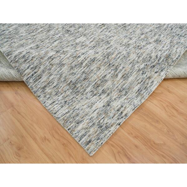 10'1"x14' Earth Tone Colors, Modern Striae Design, Soft to the Touch, Pure Wool, Hand Loomed, Oriental Rug  - 65235 - Image 8