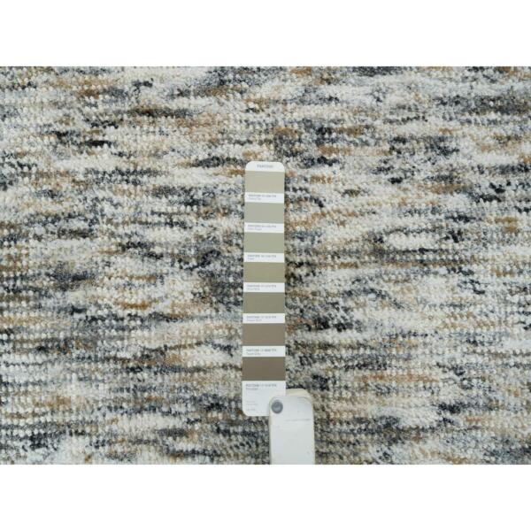 10'1"x14' Earth Tone Colors, Modern Striae Design, Soft to the Touch, Pure Wool, Hand Loomed, Oriental Rug  - 65235 - Image 9