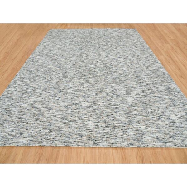 12'2"x15' Earth Tone Colors, Modern Striae Design, Soft to the Touch, Pure Wool, Hand Loomed, Oversized Oriental Rug  - 65236 - Image 4