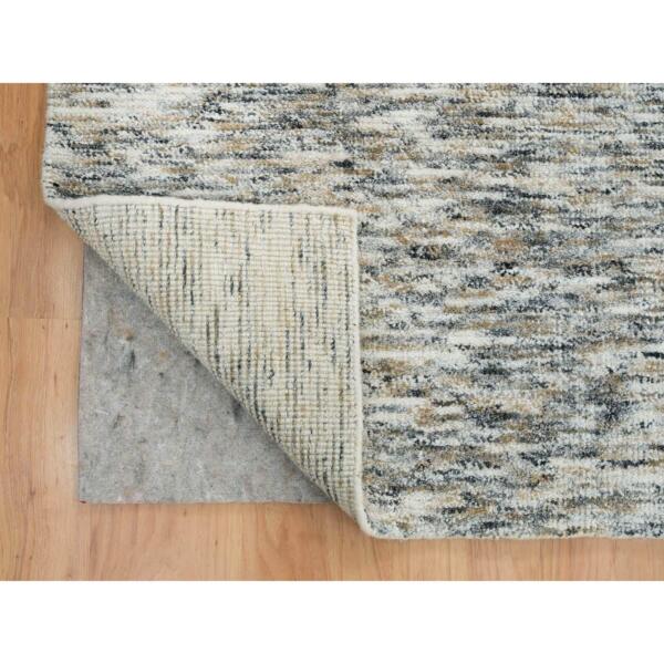 12'2"x15' Earth Tone Colors, Modern Striae Design, Soft to the Touch, Pure Wool, Hand Loomed, Oversized Oriental Rug  - 65236 - Image 6