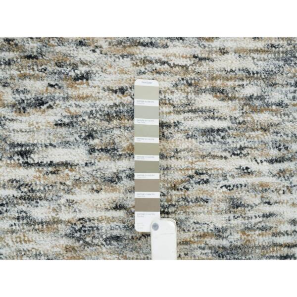 12'2"x15' Earth Tone Colors, Modern Striae Design, Soft to the Touch, Pure Wool, Hand Loomed, Oversized Oriental Rug  - 65236 - Image 9