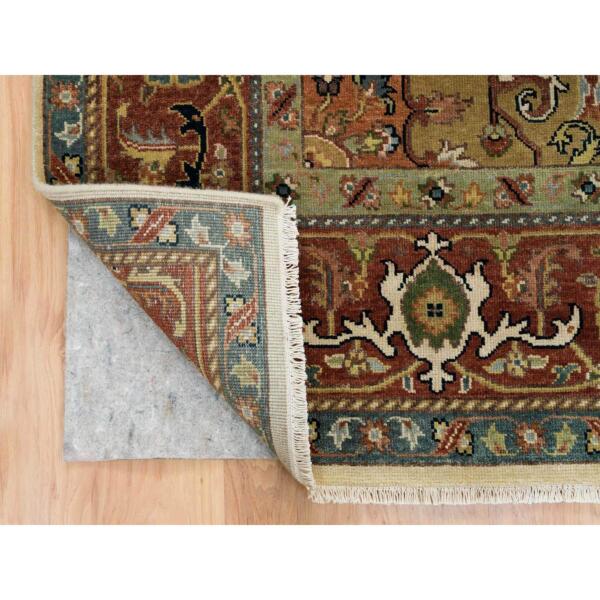 7'10"x9'10" Ivory and Rust, Heriz with Classic Geometric Medallion Design, Thick and Plush, Hand Knotted, Pure Wool, Oriental Rug  - 65262 - Image 6