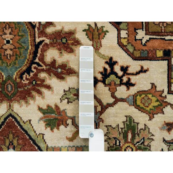 7'10"x9'10" Ivory and Rust, Heriz with Classic Geometric Medallion Design, Thick and Plush, Hand Knotted, Pure Wool, Oriental Rug  - 65262 - Image 9