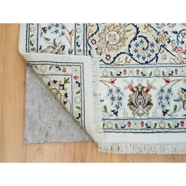 5'10"x9'1" Ivory, Hand Knotted Nain with Center Medallion Flower Design, 250 KPSI 100% Wool, Oriental Rug  - 65285 - Image 5