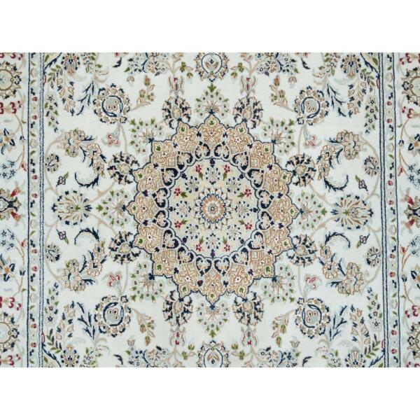 5'10"x9'1" Ivory, Hand Knotted Nain with Center Medallion Flower Design, 250 KPSI 100% Wool, Oriental Rug  - 65285 - Image 9