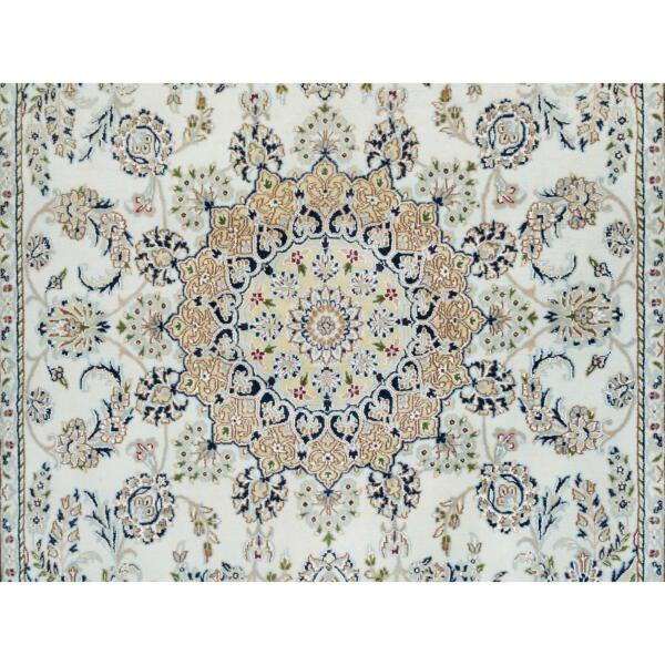 5'10"x9'1" Ivory, Natural Wool Hand Knotted, Nain with Center Medallion Flower Design, 250 KPSI Densely Woven, Oriental Rug  - 65288 - Image 9