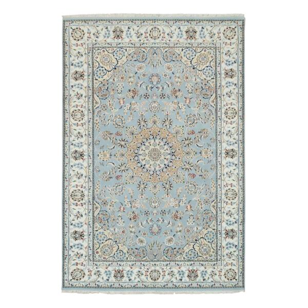 5'10"x9'1" Light Blue, Extra Soft Wool Hand Knotted, Nain with Center Medallion Flower Design 250 KPSI, Oriental Rug  - 65299