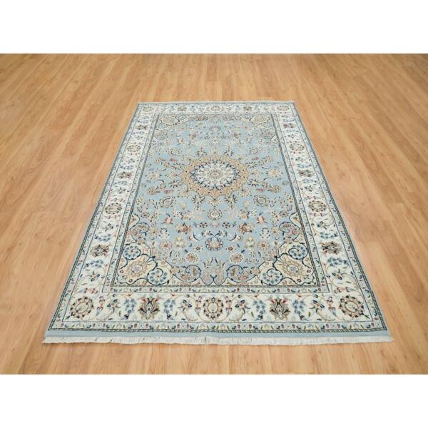 5'10"x9'1" Light Blue, Extra Soft Wool Hand Knotted, Nain with Center Medallion Flower Design 250 KPSI, Oriental Rug  - 65299 - Image 3