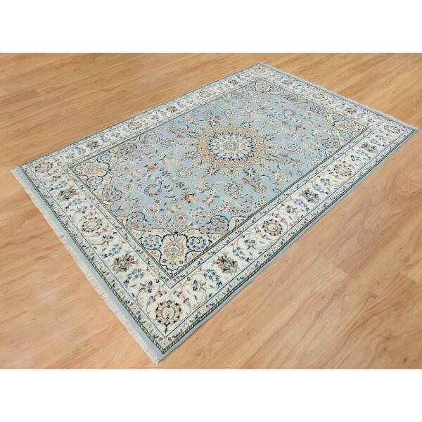 5'10"x9'1" Light Blue, Extra Soft Wool Hand Knotted, Nain with Center Medallion Flower Design 250 KPSI, Oriental Rug  - 65299 - Image 4