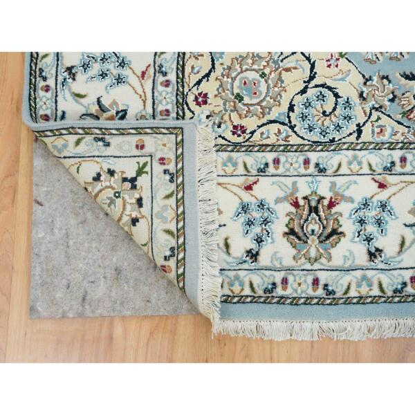 5'10"x9'1" Light Blue, Extra Soft Wool Hand Knotted, Nain with Center Medallion Flower Design 250 KPSI, Oriental Rug  - 65299 - Image 5