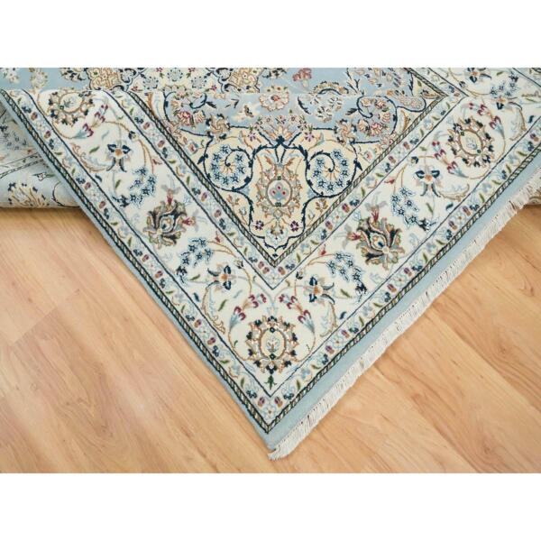 5'10"x9'1" Light Blue, Extra Soft Wool Hand Knotted, Nain with Center Medallion Flower Design 250 KPSI, Oriental Rug  - 65299 - Image 7