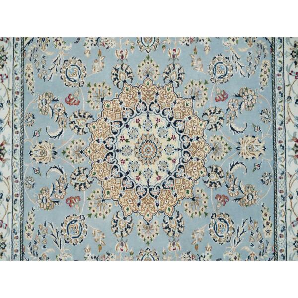 5'10"x9'1" Light Blue, Extra Soft Wool Hand Knotted, Nain with Center Medallion Flower Design 250 KPSI, Oriental Rug  - 65299 - Image 9