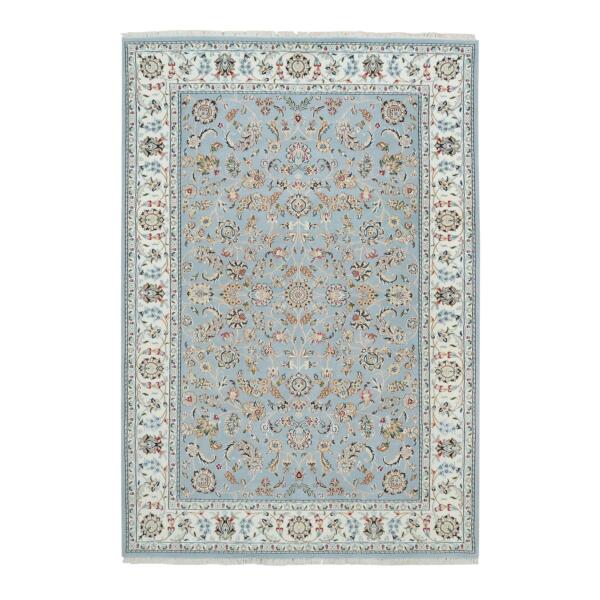 5'11"x9'2" Light Blue, Nain With All Over Flower Design, 250 KPSI, Natural Wool, Hand Knotted, Oriental Rug  - 65321