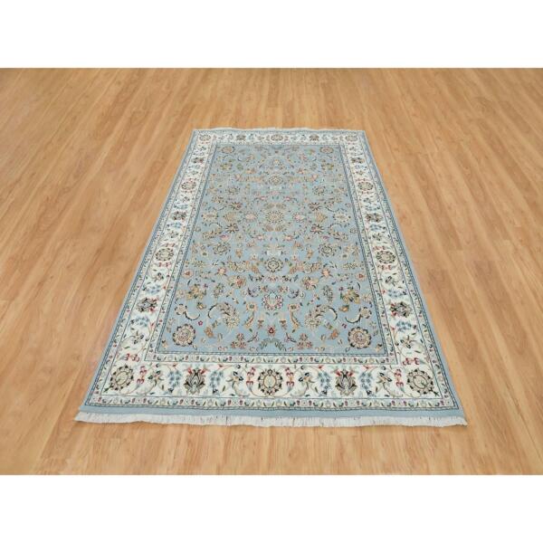 5'11"x9'2" Light Blue, Nain With All Over Flower Design, 250 KPSI, Natural Wool, Hand Knotted, Oriental Rug  - 65321 - Image 3