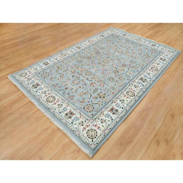 5'11"x9'2" Light Blue, Nain With All Over Flower Design, 250 KPSI, Natural Wool, Hand Knotted, Oriental Rug  - 65321 - Image 4