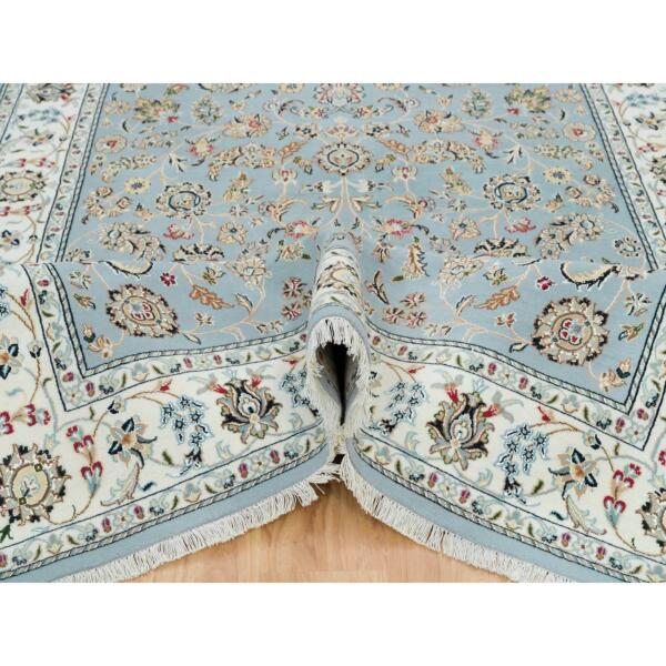 5'11"x9'2" Light Blue, Nain With All Over Flower Design, 250 KPSI, Natural Wool, Hand Knotted, Oriental Rug  - 65321 - Image 6