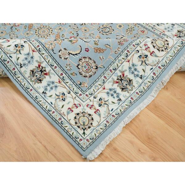 5'11"x9'2" Light Blue, Nain With All Over Flower Design, 250 KPSI, Natural Wool, Hand Knotted, Oriental Rug  - 65321 - Image 7