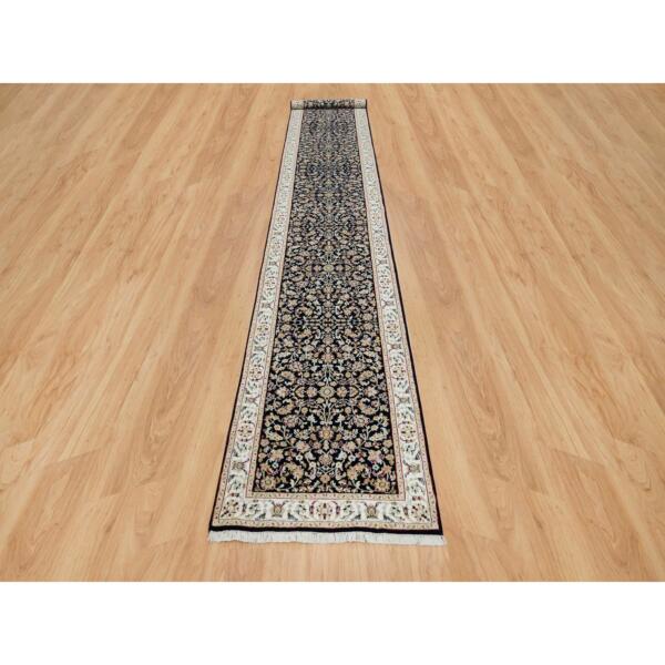 2'10"x16'1" Midnight Blue, Nain All Over Flower Design, 250 KPSI, Hand Knotted, 100% Wool, XL Runner Oriental Rug  - 65340 - Image 3