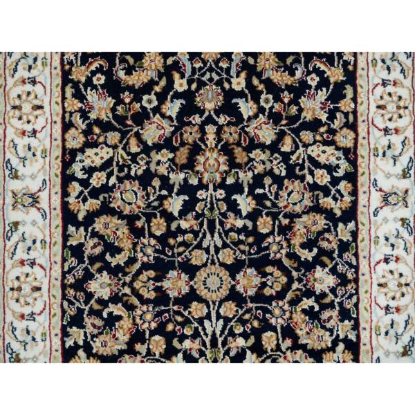 2'10"x16'1" Midnight Blue, Nain All Over Flower Design, 250 KPSI, Hand Knotted, 100% Wool, XL Runner Oriental Rug  - 65340 - Image 6