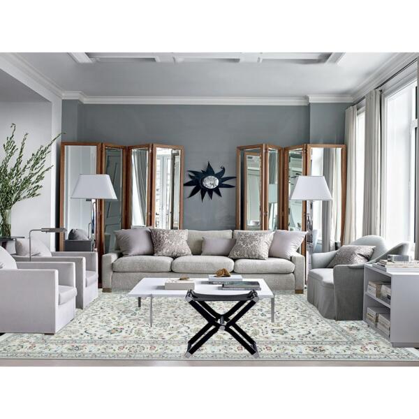 10'x14'1" Ivory, Nain with All Over Flower Design 250 KPSI, Extra Soft Wool Hand Knotted, Oriental Rug  - 65363 - Image 3