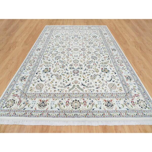 10'x14'1" Ivory, Nain with All Over Flower Design 250 KPSI, Extra Soft Wool Hand Knotted, Oriental Rug  - 65363 - Image 4