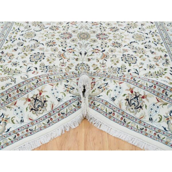 10'x14'1" Ivory, Nain with All Over Flower Design 250 KPSI, Extra Soft Wool Hand Knotted, Oriental Rug  - 65363 - Image 7